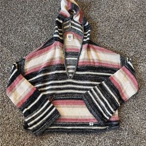 Billabong Striped Hooded Baja Sweater in Pink, Black & Cream